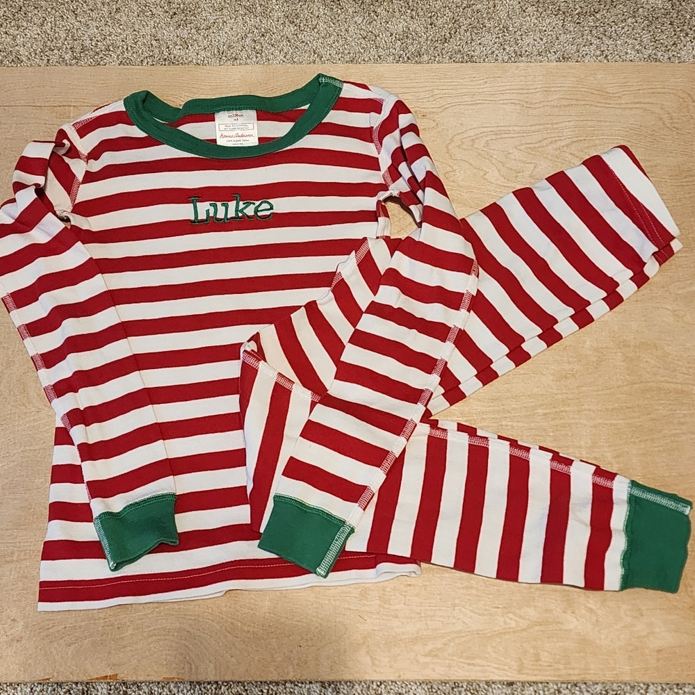 Hanna Andersson Red and White Striped Kids Pajama Set Personalized Luke 8